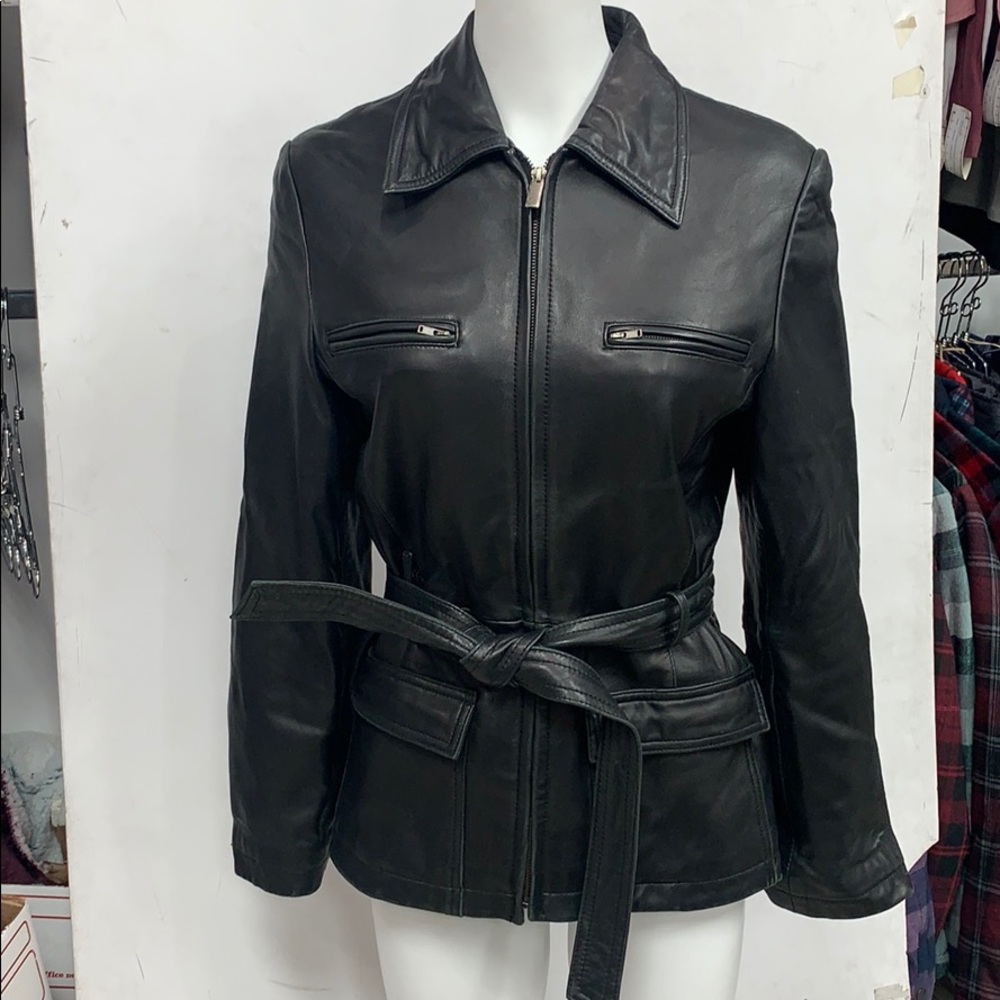 Express Leather Jacket with Tie